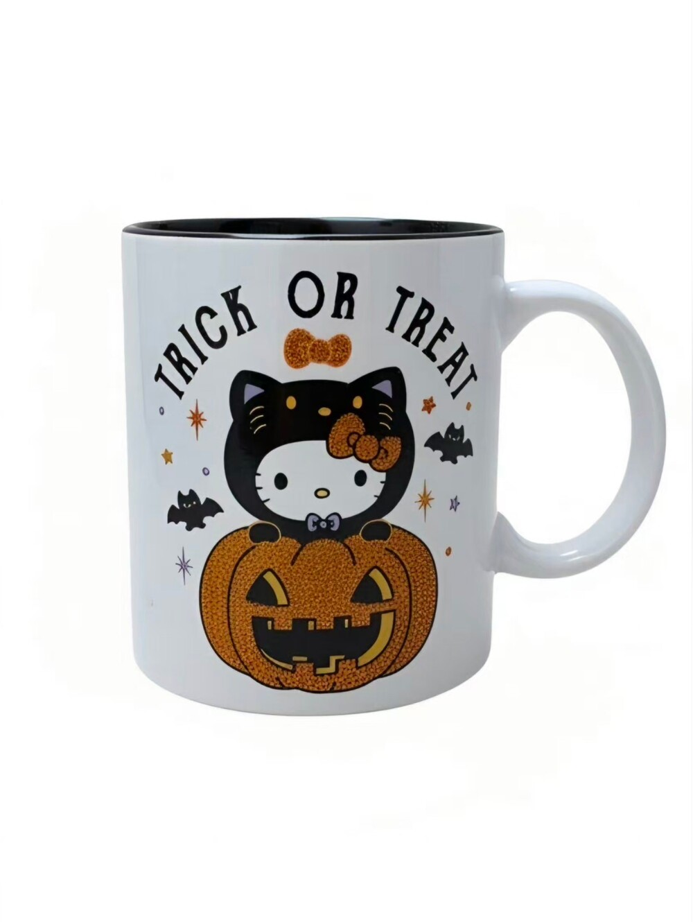 Halloween Hello Kitty Glitter Pumpkin Mug 20oz NEW Stars